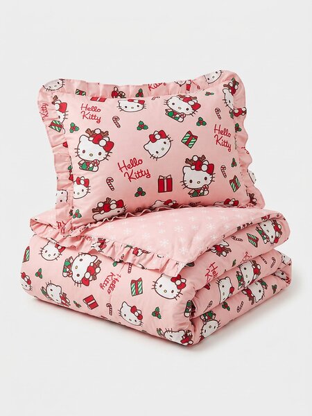 Sinsay - Sviatočné posteľné obliečky s volánmi Hello Kitty - ružová