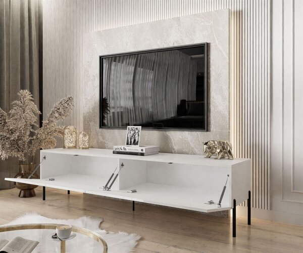 TV STOLÍK ELEGANTE 2 BIELY LESK + ČIERNE NOŽIČKY 175 cm