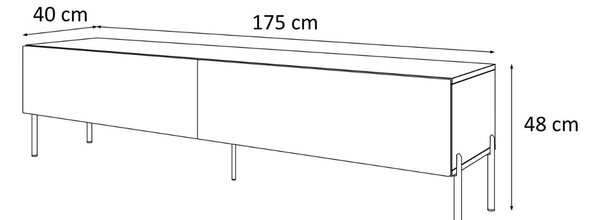 TV STOLÍK ELEGANTE 2 ČIERNY MATNÝ + ZLATÉ NOŽIČKY 175 cm