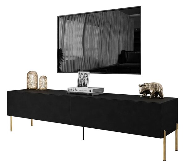 TV STOLÍK ELEGANTE 2 ČIERNY MATNÝ + ZLATÉ NOŽIČKY 175 cm