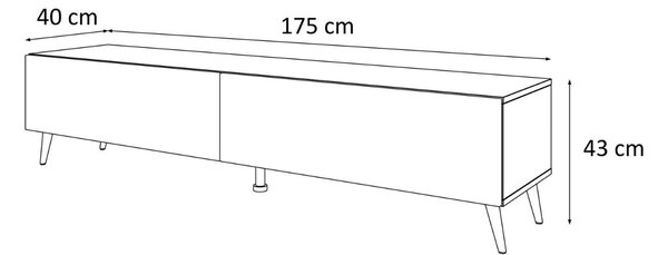 TV STOLÍK ELEGANTE 3 BIELY VYSOKÝ LESK + ČIERNE NOŽIČKY 175 cm
