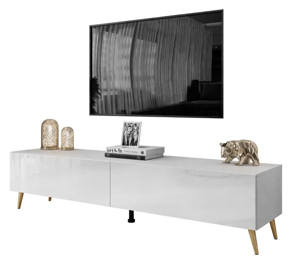 TV STOLÍK ELEGANTE 3 BIELY VYSOKÝ LESK + ZLATÉ NOŽIČKY 175 cm