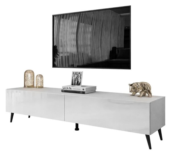 TV STOLÍK ELEGANTE 3 BIELY VYSOKÝ LESK + ČIERNE NOŽIČKY 175 cm