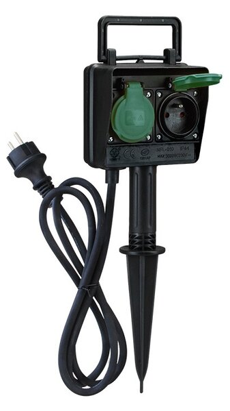 Záhradný stĺpik so zapichovacím hrotom, 2 zásuvky, IP44, kábel 1,5 m (PG01) (PG01)
