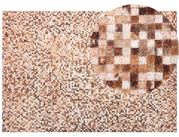Koberec z hovädzej kože hnedý kožený 160 x 230 cm patchworkový ručne vyrobený moderný boho