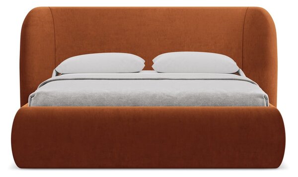 Čalúnená dvojlôžková posteľ v terakotovej farbe s úložným priestorom s roštom 160x200 cm Hauke – Makamii