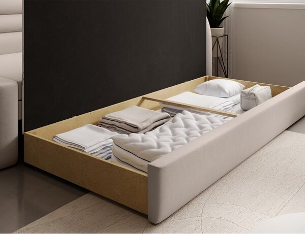 Béžová zamatová rozkladacia/s úložným priestorom pohovka pravý roh 223 cm Fabillo – ELTAP