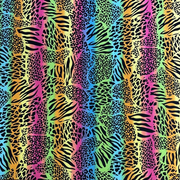 Metráž Plavkovina vzorovaná - Rainbow animal print