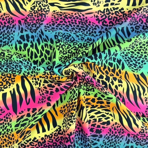 Metráž Plavkovina vzorovaná - Rainbow animal print
