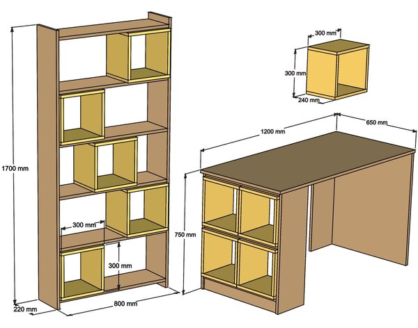 ASIR Písací stôl a knižnica BOX biela, modrá