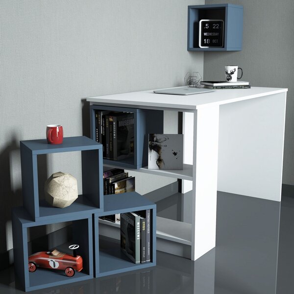 ASIR Písací stôl a knižnica BOX biela, modrá
