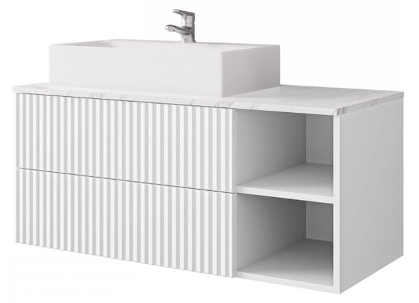 Mirjan24 Kúpeľňová skrinka pod umývadlo Kiegi Ryfel, Farby: orech warmia drážky / orech warmia + bianco mramor, Sifón: bez sifónu, Umývadlo: nie 5903211379239