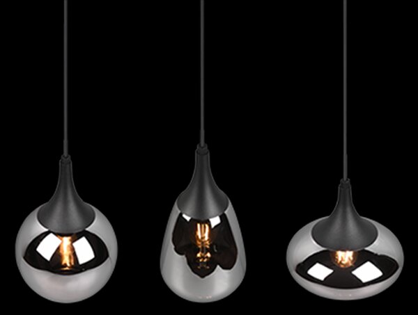 Trio 317000332 závesné svietidlo Lumina 3x40W | E14 - nastaviteľná výška, čierna, chróm