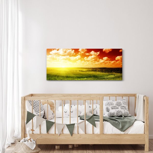 Obraz lúky so žiariacim slnkom (120x50 cm)