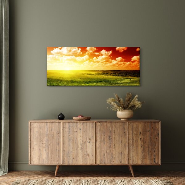 Obraz lúky so žiariacim slnkom (120x50 cm)