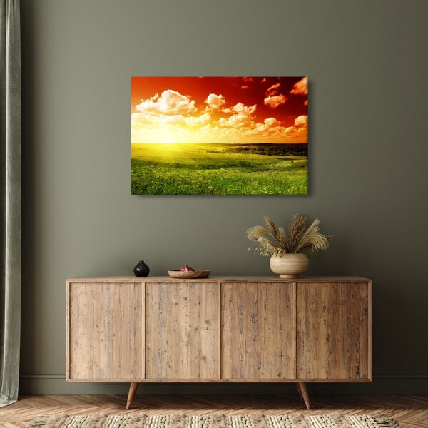 Obraz lúky so žiariacim slnkom (90x60 cm)