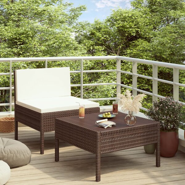 2-dielna záhradná sedacia súprava+podložky, polyratan, hnedá