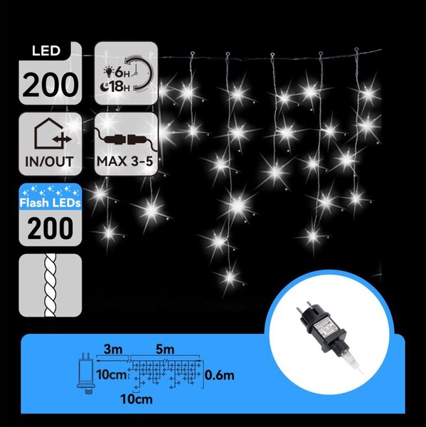 Aigostar - Vonkajšia vianočná LED svetelná reťaz 200xLED 8x0,6m IP44 studená biela