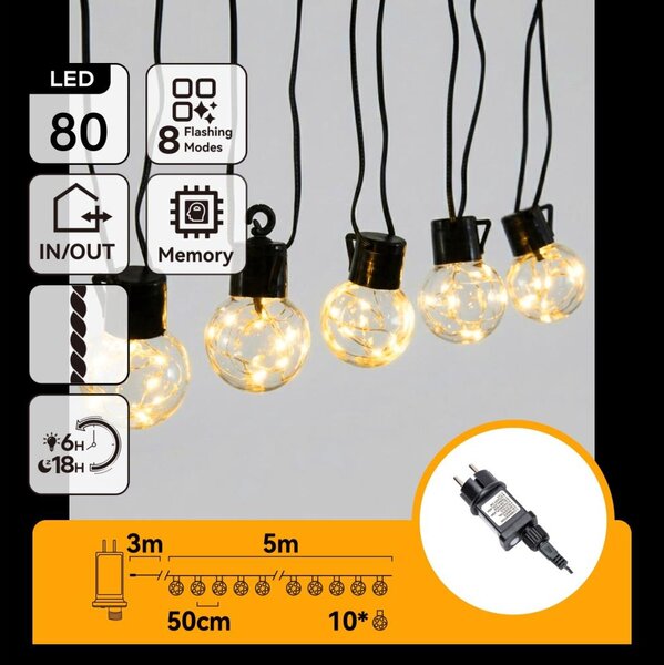 Aigostar - LED Vonkajšia dekoratívna svetelná reťaz 80xLED/3,6W/230V 5m IP44 teplá biela