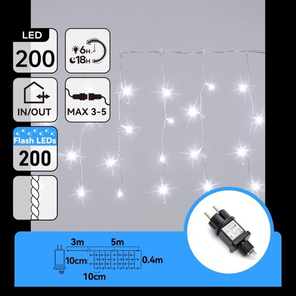 Aigostar - LED Vonkajšia vianočná reťaz 200xLED 8x0,4m IP44 studená biela