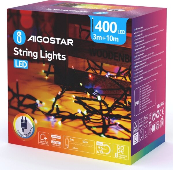 Aigostar - LED Vonkajší vianočný reťazec 400xLED/8 funkcií 13m IP44 viacfarebný