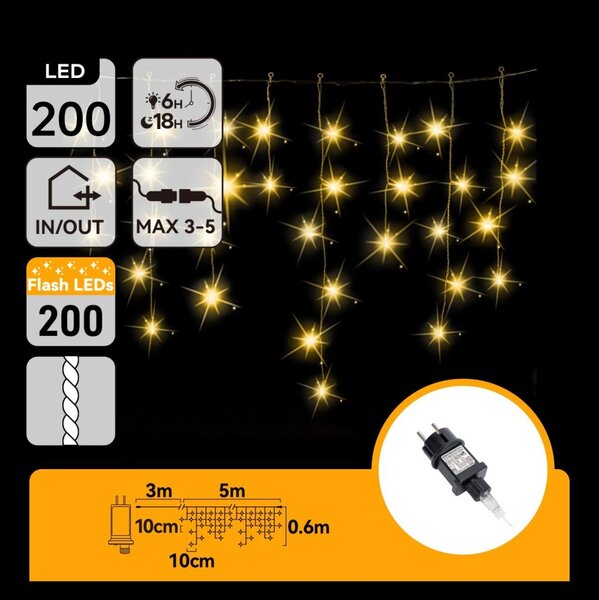 Aigostar - LED Vonkajší vianočný reťaz 200xLED 8x0,6m IP44 teplá biela