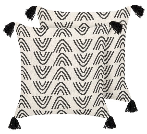 Sada 2 dekoratívnych vankúšov čierna a biela bavlna 45 x 45 cm geometrický vzor bloková tlač boho štýl doplnky