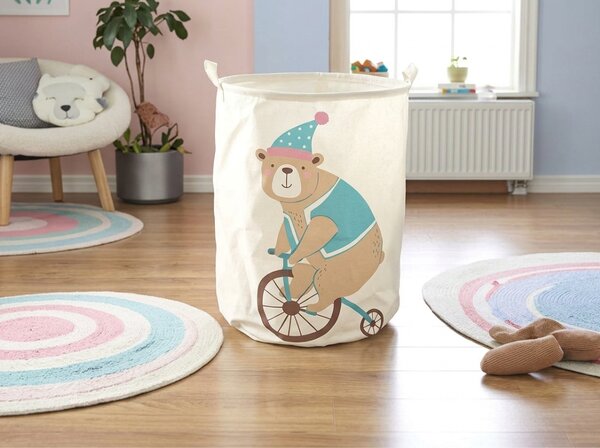 Kôš na hračky a bielizeň s potlačou CIRCUS BEAR 35x45 cm, krémový