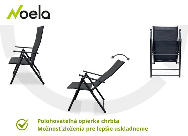 Noela Záhradný jedálenský set Klaudia čierny + 4x kovová stolička Pia