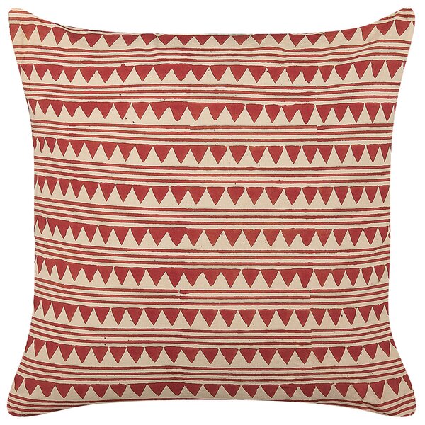 Sada 2 dekoratívnych vankúšov červená a béžová bavlna 45 x 45 cm geometrický vzor ručná výroba snímateľný poťah boho štýl