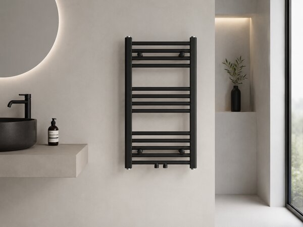 CERANO - Kúpeľňový radiátor Benito - stredové pripojenie 50mm/bočné - 265 W - čierna matná - 700x450 mm