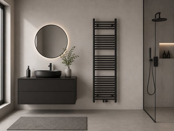 CERANO - Kúpeľňový radiátor Benito - stredové pripojenie 50mm/bočné - 583 W - čierna matná - 1500x450 mm