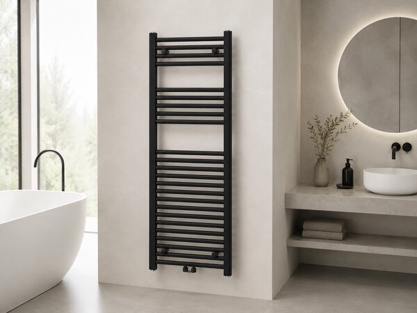 CERANO - Kúpeľňový radiátor Benito - stredové pripojenie 50mm/bočné - 477 W - čierna matná - 1200x450 mm