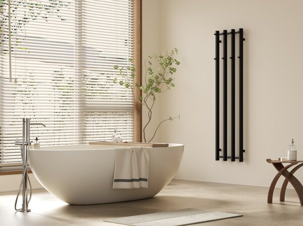 CERANO - Kúpeľňový radiátor Bertini - bočné pripojenie - 380 W - čierna matná - 1400x351 mm