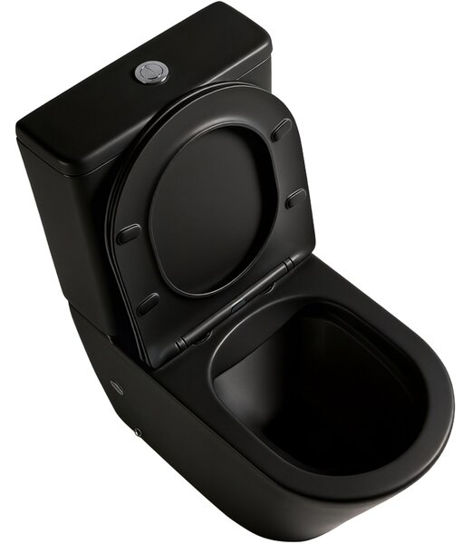 CERANO - WC kombi Carlito, Rimless - DualFlush + Slim / UF sedátko - spodný / zadný odpad - čierna matná - 61x36,5 cm