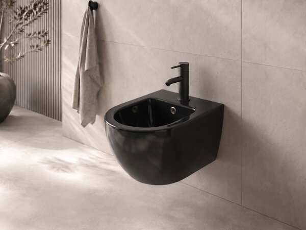 CERANO - Bidet závesný Cesso - čierna lesklá - 49x36 cm