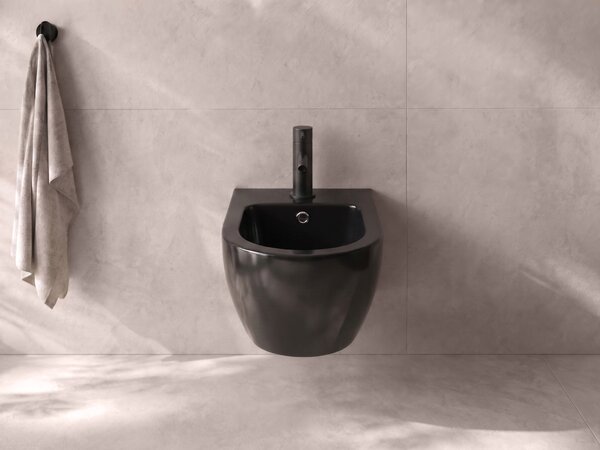 CERANO - Bidet závesný Cesso - čierna lesklá - 49x36 cm