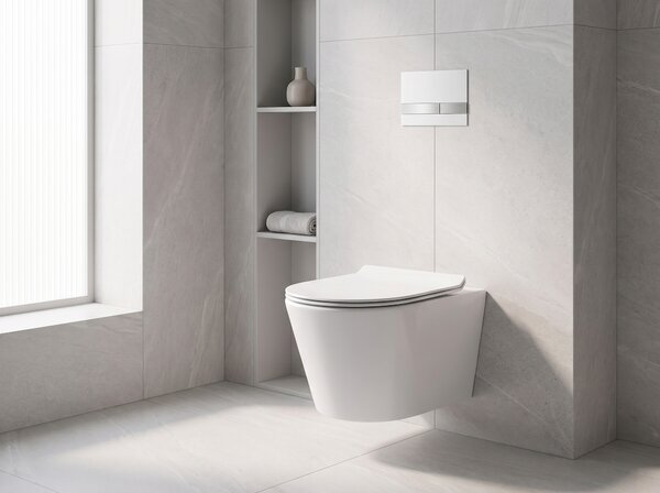 CERANO - WC závesné Carlito, Rimless + Slim/UF sedátko - biela lesklá - 48,5x36,5 cm