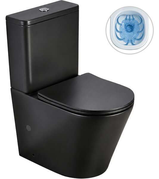 CERANO - WC kombi Carlito, Rimless - DualFlush + Slim / UF sedátko - spodný / zadný odpad - čierna matná - 61x36,5 cm