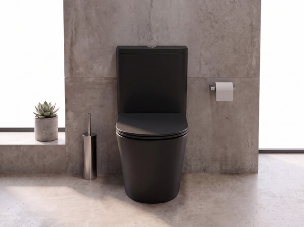CERANO - WC kombi Carlito, Rimless - DualFlush + Slim / UF sedátko - spodný / zadný odpad - čierna matná - 61x36,5 cm