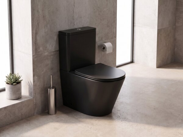 CERANO - WC kombi Carlito, Rimless - DualFlush + Slim / UF sedátko - spodný / zadný odpad - čierna matná - 61x36,5 cm