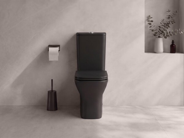 CERANO - WC kombi Hugo, Rimless + Slim/UF sedátko - spodný/zadný odpad - čierna matná - 63,5x35,5 cm