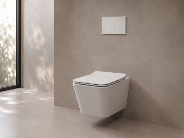 CERANO - WC závesné Forte, Rimless + Slim/UF sedátko - biela lesklá - 51x36 cm