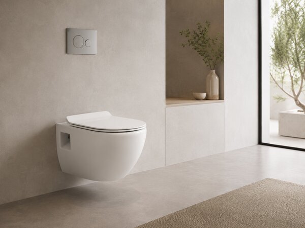 CERANO - WC závesné Dure, Rimless + Slim/UF sedátko - biela lesklá - 51x35 cm