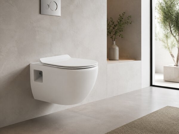 CERANO - WC závesné Dure, Rimless + Slim/UF sedátko - biela lesklá - 51x35 cm