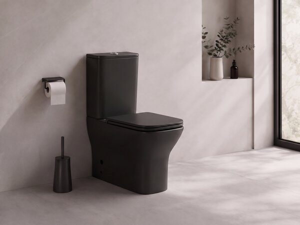 CERANO - WC kombi Hugo, Rimless + Slim/UF sedátko - spodný/zadný odpad - čierna matná - 63,5x35,5 cm