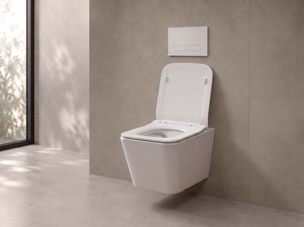 CERANO - WC závesné Forte, Rimless + Slim/UF sedátko - biela lesklá - 51x36 cm