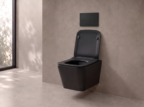 CERANO - WC závesné Forte, Rimless + Slim/UF sedátko - čierna matná - 51x36 cm