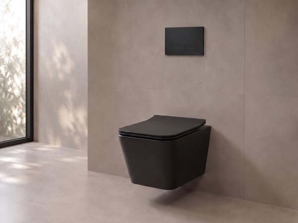 CERANO - WC závesné Forte, Rimless + Slim/UF sedátko - čierna matná - 51x36 cm