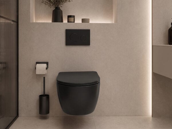 CERANO - WC závesné Felci, Vortex - vírové splachovanie + Slim/SoftClose sedátko - čierna matná - 55,5x36 cm